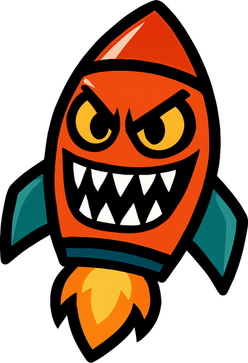 cohete con ojos y dientes afilados.
In-Game asset.  2d.  High contrast.  No shadows