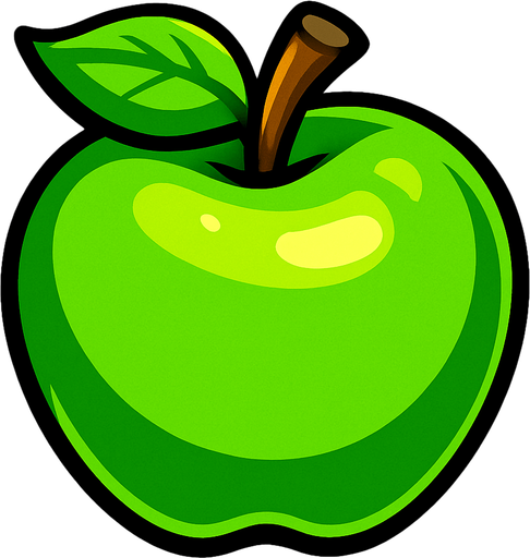 Green apple.
In-Game asset.  2d.  High contrast.  No shadows