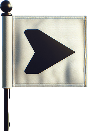 Drapeau de golf avec un flèche vers la gauche.
Single Game Texture. In-Game asset. 2d. Blank background. High contrast. No shadows.