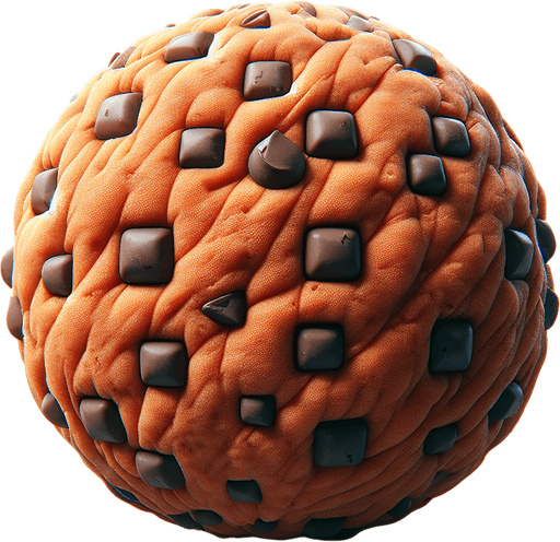 A chocolate chip cookie.
Single Game Texture.  In-Game asset.  2d.  Blank background.  High contrast.  No shadows