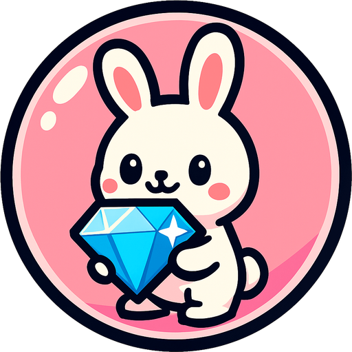 a bubble with a cute rabbit holding a diamond stone like a troffy.
In-Game asset.  2d.  High contrast.  No shadows