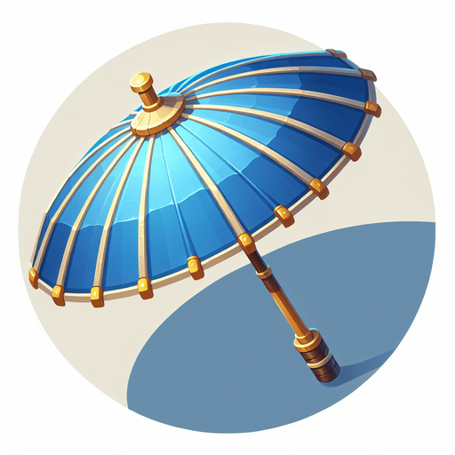 An umbrella, game illustration..
Single Game Texture. In-Game asset. 2d. Blank background. High contrast. No shadows.