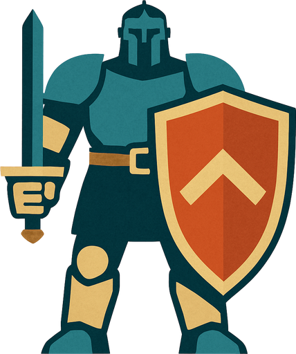 giant solider with shield from front.
In-Game asset.  2d.  High contrast.  No shadows