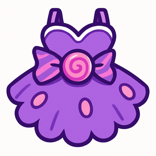cute purple candy design dress top view..
In-Game asset.  2d.  High contrast.  No shadows