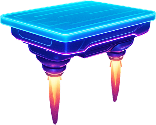 Neon cyberpunk futuristic glowing side-view 2d platformer style platform flat top hologram projection hovering hover platform antigravity jet thrusters