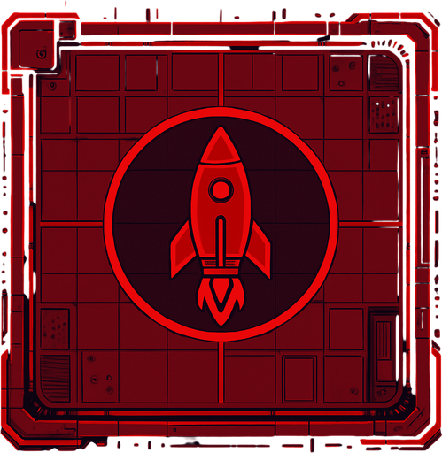 2D Top floor of tower facing the screen to use it as a grid. future. Cyberpunk. abstract. seen from above. HD colors. No Diagonal assets. Red color. Big logo of a Fired rocket on the middle of it.