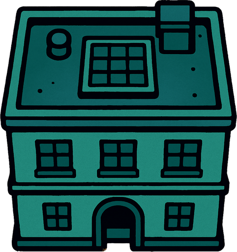 üstden çekilmiş bina.
In-Game asset.  2d.  High contrast.  No shadows