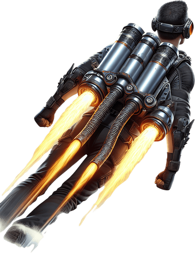 person with jet pack going straight
Single Game Texture.  In-Game asset.  Blank background.  High contrast