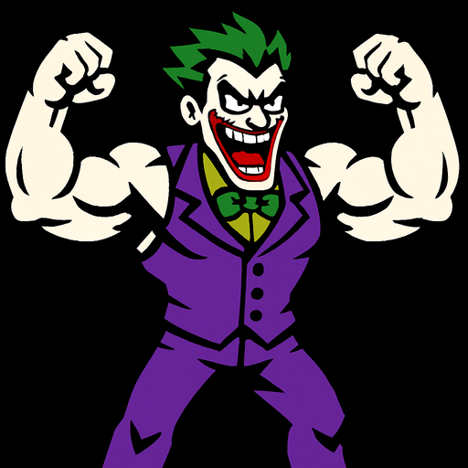 Mad strong person like the joker 2d game.
In-Game asset.  2d.  High contrast.  No shadows