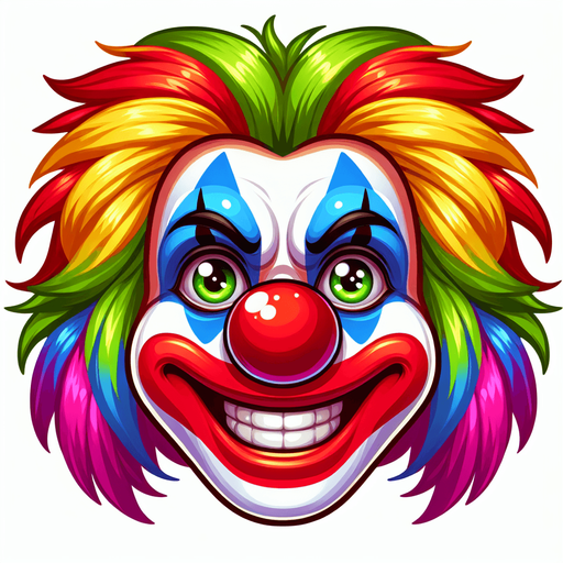 clown face.
Single Game Texture.  In-Game asset.  2d.  Blank background.  High contrast.  No shadows