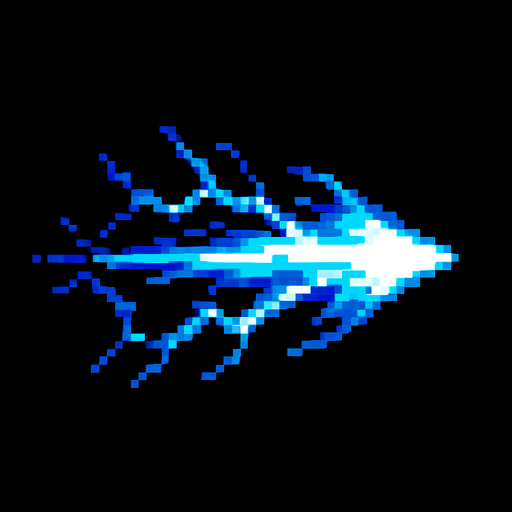 Un proyectil de electricidad pixelar.
In-Game asset.  2d.  High contrast.  No shadows