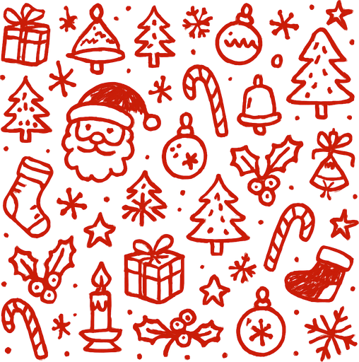 Red Christmas Doodle Seamless Pattern.
In-Game asset.  2d.  High contrast.  No shadows