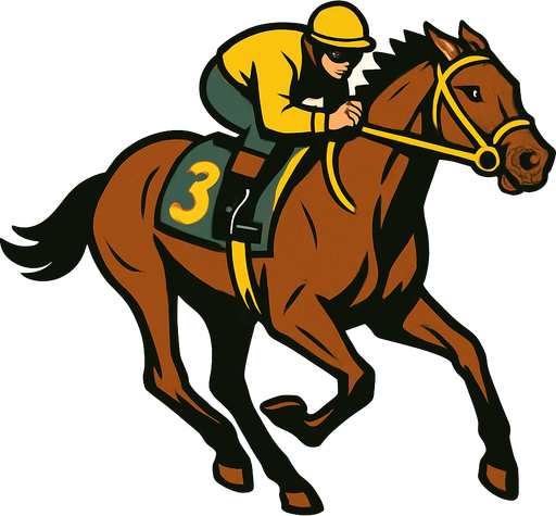 image of a racehorse.
In-Game asset.  2d.  High contrast.  No shadows