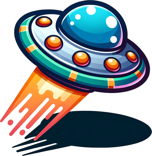 flying saucer, cartoon style.
Single Game Texture. In-Game asset. 2d. Blank background. High contrast. No shadows.