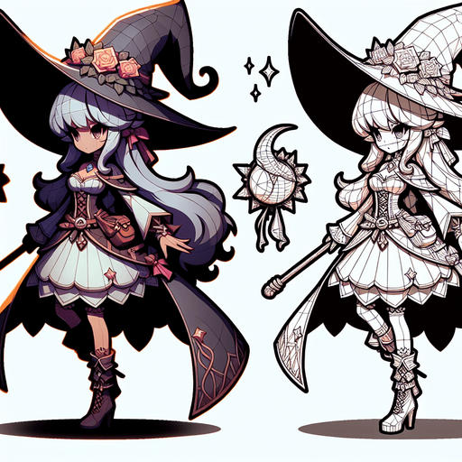 Witch
Single Game Texture. In-Game asset. 2d. Blank background. High contrast. No shadows.