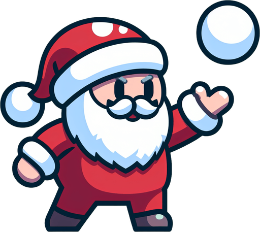 Icon for santa throwing a snowball, cartoon, with the text: „Snowball Master“ at top Single Game Texture. In-Game asset. 2d. Blank background. High contrast. No shadows.