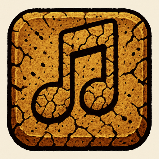 Generame una boton con dentro de forma de una nota musical con efectos de tierra.
In-Game asset.  2d.  High contrast.  No shadows