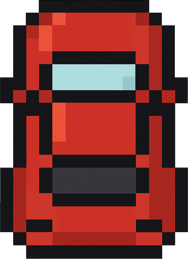 Red car top down 24 pixilated.
In-Game asset.  2d.  High contrast.  No shadows