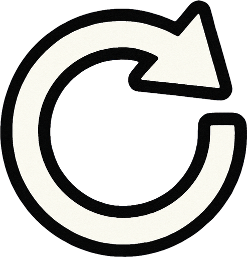 Un simbolo de reiniciar, sin letras, es como un circulo con una flecha.
In-Game asset.  2d.  High contrast.  No shadows