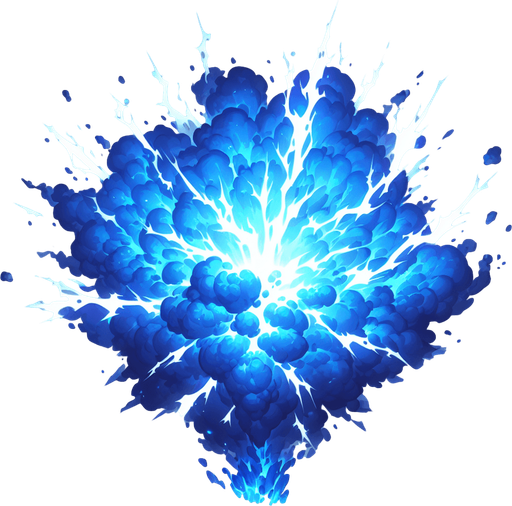 blue thunder explosion.
Single Game Texture.  In-Game asset.  2d.  Blank background.  High contrast.  No shadows