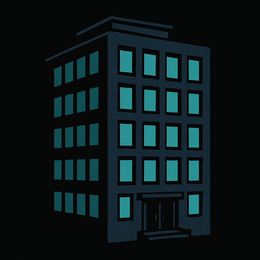 an office building, dark.
In-Game asset.  2d.  High contrast.  No shadows