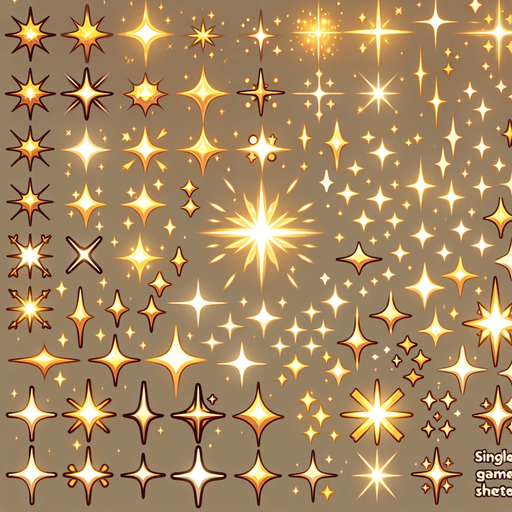 A sprite sheet of different golden sparkles..
Single Game Texture. In-Game asset. 2d. Blank background. High contrast. No shadows.