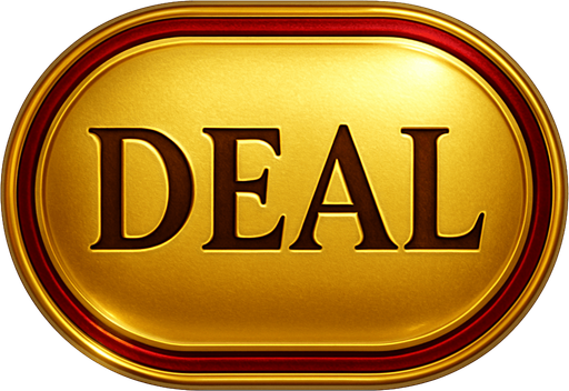Crea un asset visual para el botón 'DEAL' (Repartir) para la mesa de Blackjack de lujo.

Objetivo: Un botón claro y elegante que inicie la ronda de Blackjack, coherente con la opulencia del casino.

Diseño:

Forma: Puede ser un óvalo o un rectángulo con bordes suaves, que sea prominente y fácil de pulsar.

Texto Central: La palabra 'DEAL' (o 'REPARTIR') en mayúsculas, con una tipografía audaz, limpia y elegante de casino.

Color: Base en un color dorado brillante o metálico, que simule oro pulido. Puede tener un borde o un acento en rojo rubí o verde esmeralda para complementar la paleta del casino.

Efectos (si Upit lo permite):

Sutil efecto de relieve o biselado para darle profundidad.

Un ligero brillo o resplandor que sugiera energía y anticipación.

Textura que simule metal pulido o un material lujoso.

Fondo: El asset debe ser independiente con fondo transparente, listo para ser superpuesto en la interfaz de la mesa de Blackjack..
In-Game asset.  2d.  High contrast.  No shadows