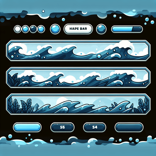 water health bar
Single Game Texture. In-Game asset. 2d. Blank background. High contrast. No shadows.
