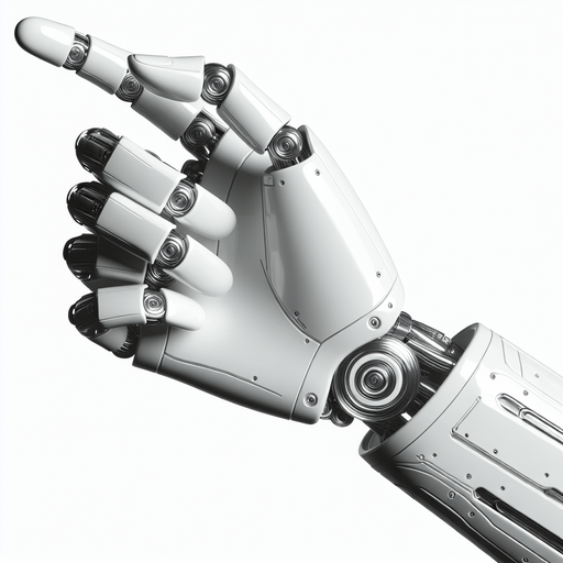 a  futuristic white robot arm. horizontal direction. the index finger pointing to the left. Single Game Texture. No background. High contrast. No shadows.