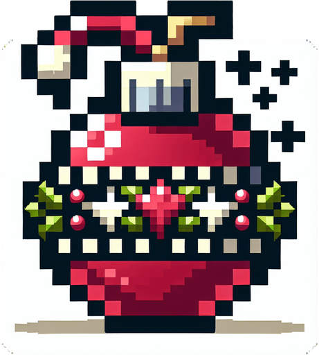 16 bit CHRISTMAS bomb power up icon.
Single Game Texture. In-Game asset. 2d. Blank background. High contrast. No shadows.