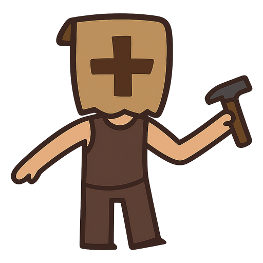 A guy with a bag over his head with a cross on it. No background. Transparent background. Blank background. No shadows. 2d. In-Game asset. flat