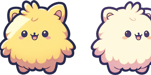 a yellow furry cuddly ball of fur. little feet. No ears. cute happy face. Cartoon style. Cute art style. Simple vector style. Pastel colors, flat shaded, vector art. Single Game Texture. In-Game asset. 2d. Blank background. High contrast. No shadows