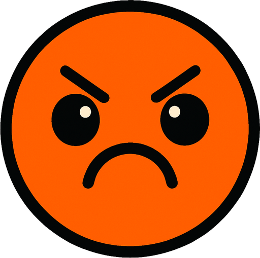 crea la imagen de un circulo naranja kawai enojada y simple.
In-Game asset.  2d.  High contrast.  No shadows