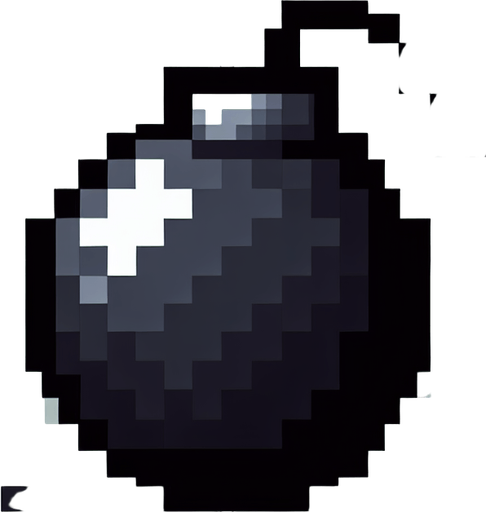 bomb pikcel.
Single Game Texture. In-Game asset. 2d. Blank background. High contrast. No shadows.