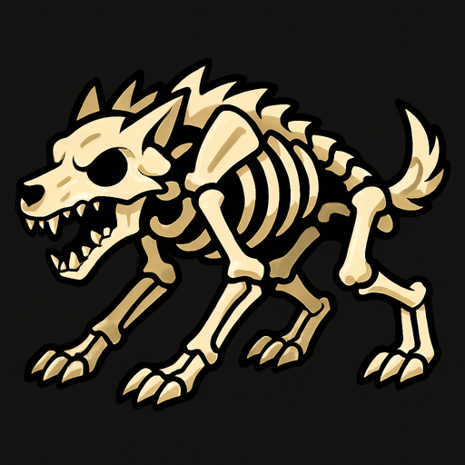 kemik görünümünde bir kurt.
In-Game asset.  2d.  High contrast.  No shadows