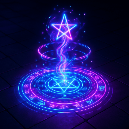 Neon cyberpunk magic spell effect 3d hologram