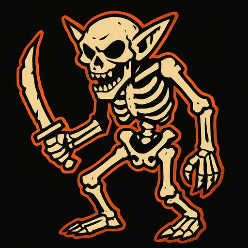 kemikli iskelet goblin.
In-Game asset.  2d.  High contrast.  No shadows