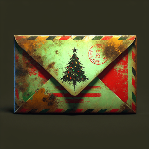 a simple eerie christmas blank dirty letter envelope. Use christmas colors.
Single Game Texture. In-Game asset. 2d. Blank background. High contrast. No shadows. No text.