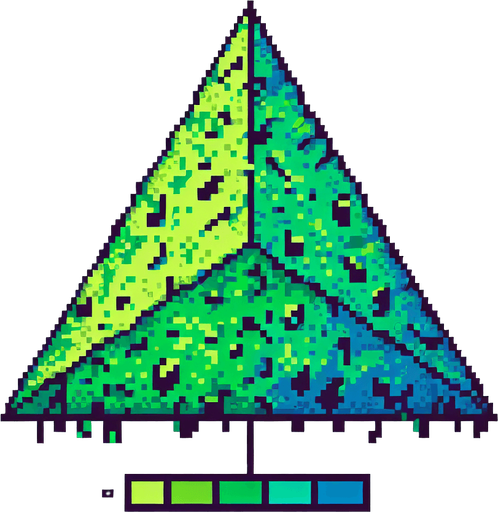 A pixel art triangle obstacle, colored green, with a textured surface and cracks indicating wear and tear..
Single Game Texture. In-Game asset. 2d. Blank background. High contrast. No shadows.