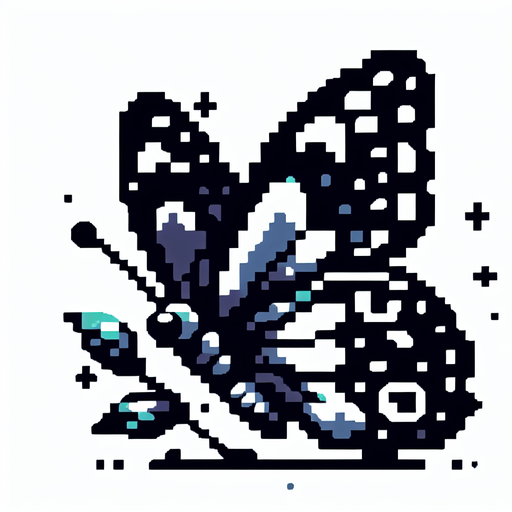 pixel butterfly looking left, showing the left profile.
Single Game Texture. In-Game asset. 2d. Blank background. High contrast. No shadows.