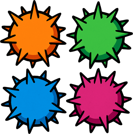 round spiky balls.
In-Game asset.  2d.  High contrast.  No shadows
