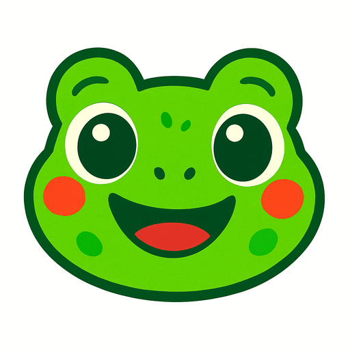 Vibrant Green cartoon baby frog face.
Game asset. 2d. Blank background. High contrast. No shadows.