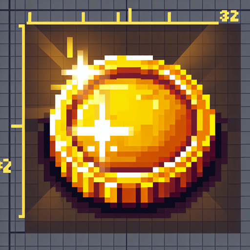 Pixel art style gold coin with shine, top-down view, 32x32, designed for arcade coin collection in a racing game".
Single Game Texture.  In-Game asset.  2d.  Blank background.  High contrast.  No shadows