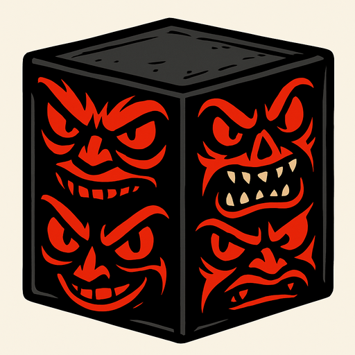 evil cube faces.
In-Game asset.  2d.  High contrast.  No shadows