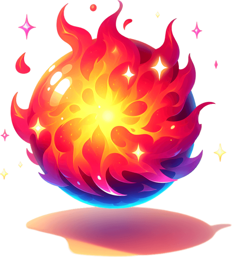 magical fireball.
Single Game Texture.  In-Game asset.  2d.  Blank background.  High contrast.  No shadows