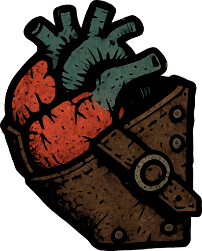 The hearts will be in a slightly old Mad Max style look and half will be inside the leather case.
In-Game asset.  2d.  High contrast.  No shadows