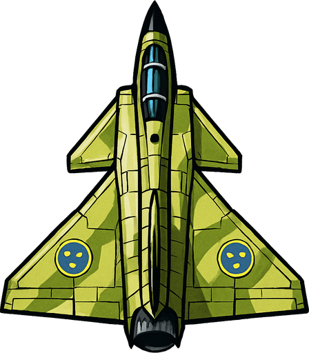 A Saab 37 Viggen fighter jet.
In-Game asset.  2d.  High contrast.  No shadows. Top down view