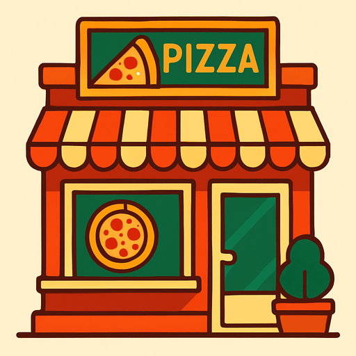 Pizza shop.
In-Game asset.  2d.  High contrast.  No shadows. 4k