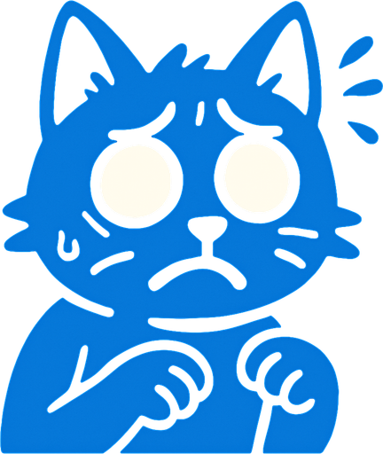 Un gato azul sin pupilas preocupado.
In-Game asset.  2d.  High contrast.  No shadows