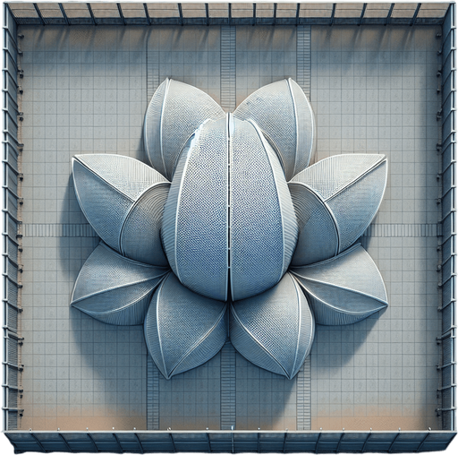 Zenith view of Dune's Wind Trap power facility square fence.
Ressembles a bit to Sydney's Opera. Zenith view Directly from above.